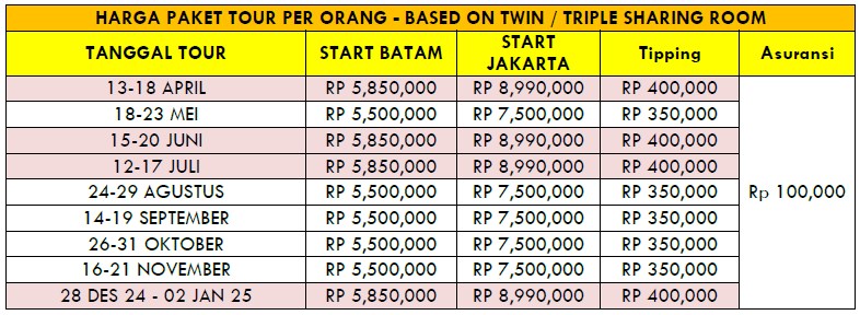 harga open trip 3 negara asia cruise